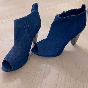 Denim Peep toe heels